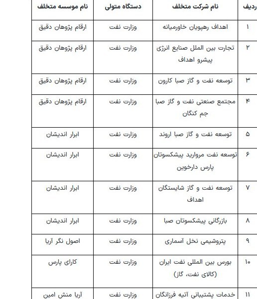 اسامی شرکتهای دولتی متخلف در حوزه حسابرسی منتشر شد اسامی شرکتهای دولتی متخلف در حوزه حسابرسی منتشر شد