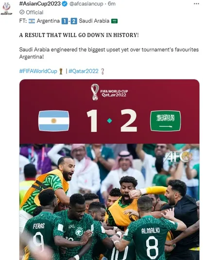 واکنش AFC و فیفا به شگفتی سازی عربستان در جام جهانی