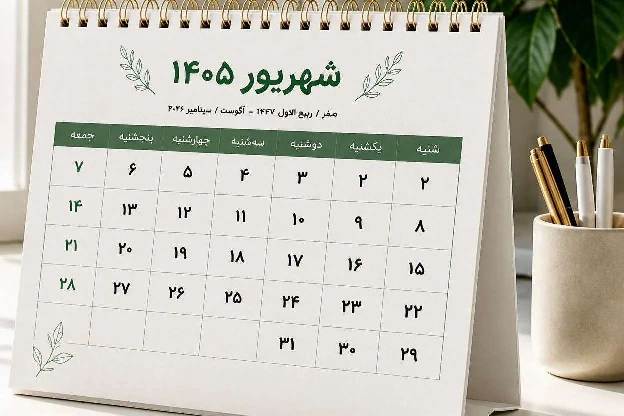 تقویم شهریور ۱۴۰۵ چند روز تعطیلی غیر جمعه دارد؟